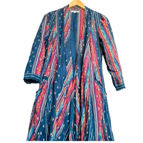 World Market Boho Linen Tribal Print Kimono size S/M - Picture 3 of 9